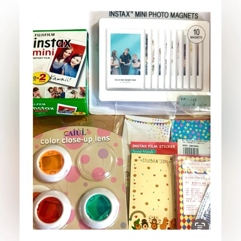 Instax Mini Accessory Lot: 2 Film Packs, Magnetic Frames, Lenses, and‎ more